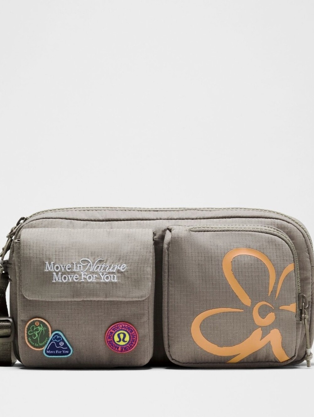 Lululemon Multi Pocket Move In Nature  Crossbody Bag Warm Ash Gray Floral Purse